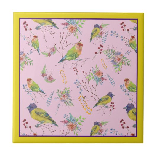 鳥のボタニカル タイル (正面)