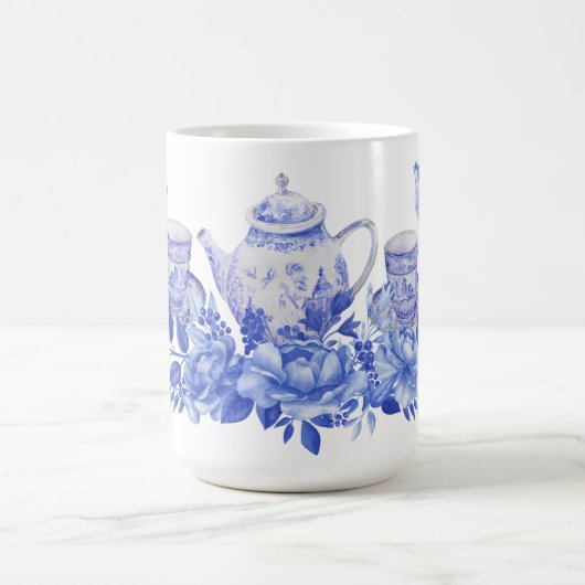 鳥のマグカップを使った青と白のお茶 コーヒーマグカップ (中央)