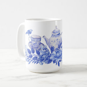 鳥のマグカップを使った青と白のお茶 コーヒーマグカップ