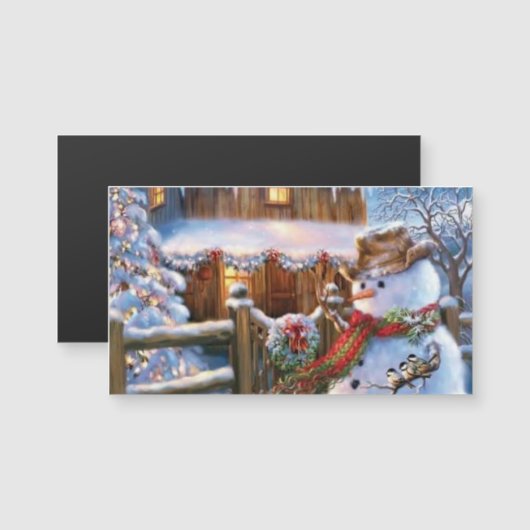 鳥のマグネットを使用したクリスマス雪だるま (正面/裏面)