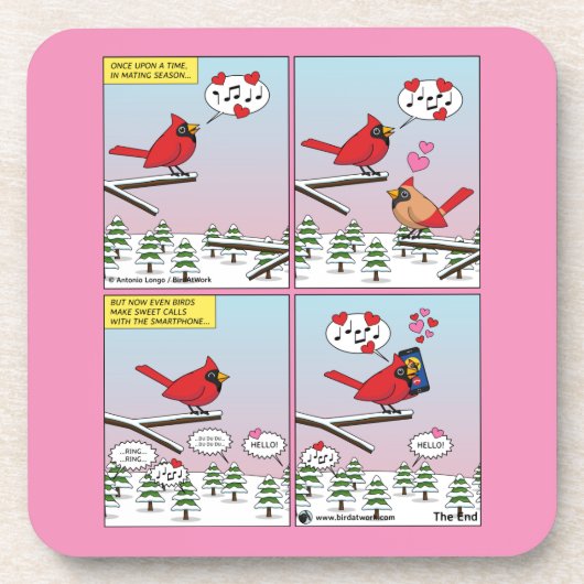 鳥のモダン交配コール漫画 コースター (正面)