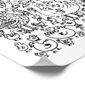 鳥のモノクロドローイングアートプリント ポスター (角)