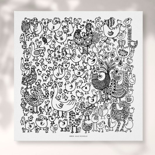 鳥のモノクロドローイングアートプリント ポスター