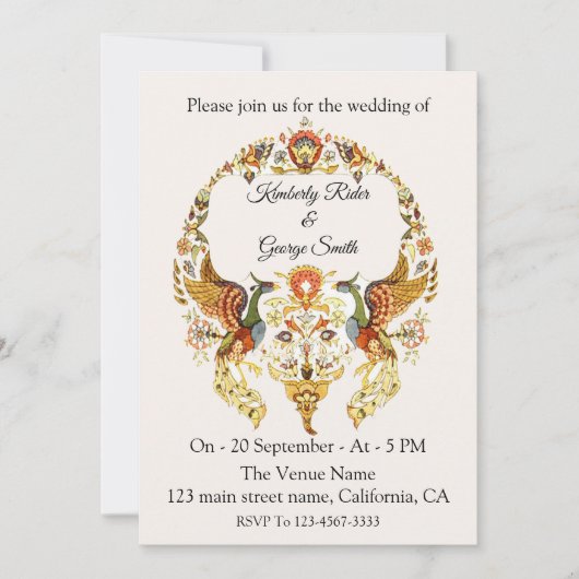 鳥のリースの美しい結婚式招待状 招待状 (正面)