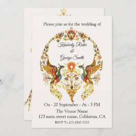鳥のリースの美しい結婚式招待状 招待状