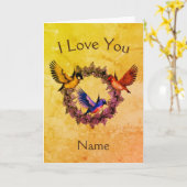 鳥のリース カード (黄色い花)