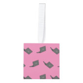 鳥のロゴの漫画と灰色のラップトップ キューブオーナメント (正面)