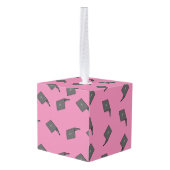 鳥のロゴの漫画と灰色のラップトップ キューブオーナメント (裏面アングル)