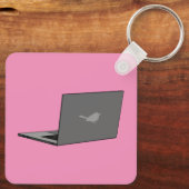 鳥のロゴの漫画と灰色のラップトップ キーホルダー (裏面)