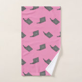 鳥のロゴの漫画と灰色のラップトップ バスタオルセット (ハンドタオル)