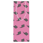 鳥のロゴの漫画と灰色のラップトップ ワインギフトバッグ (裏面)