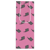 鳥のロゴの漫画と灰色のラップトップ ワインギフトバッグ (正面)