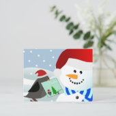 鳥の与えクリスマスカードから雪だるま シーズンポストカード (スタンド正面)
