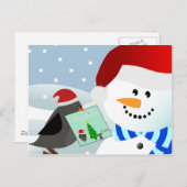 鳥の与えクリスマスカードから雪だるま シーズンポストカード (正面/裏面)