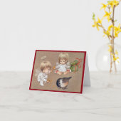 鳥の休日と可愛いヴィンテージクリスマスエンジェル カード (黄色い花)