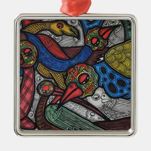 鳥の会議 メタルオーナメント (正面)