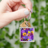 鳥の入浴に浮かぶパンジーの花と露 キーホルダー (手)