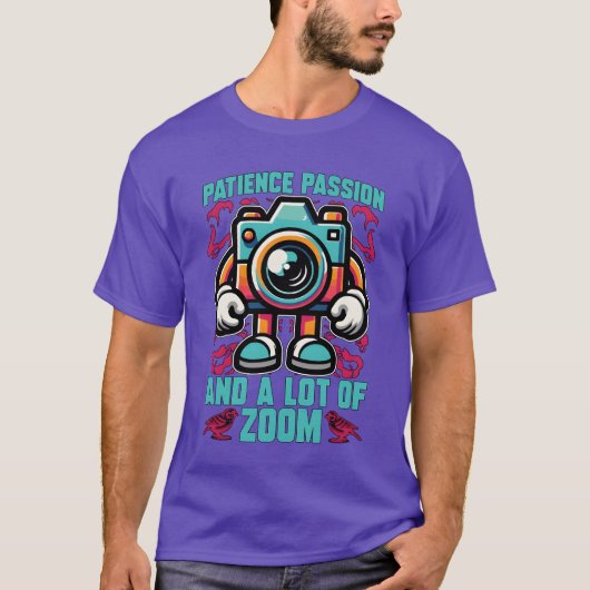 鳥の写真の忍耐の情熱とバードウォッチング Tシャツ (正面)
