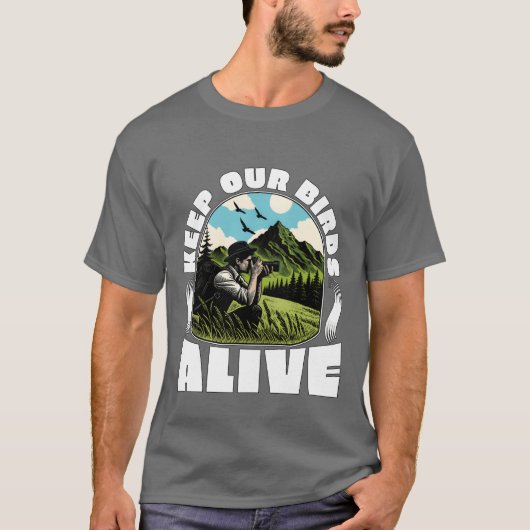 鳥の写真保生き生きの自然愛好家 Tシャツ (正面)
