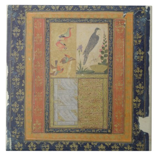 鳥の勉強および書道、Golconda、Andhra Prade タイル (正面)