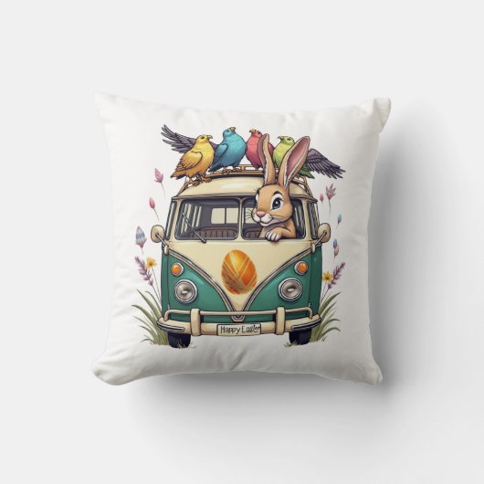 鳥の友人とバスのイースターバニー – 春Ce クッション (正面)