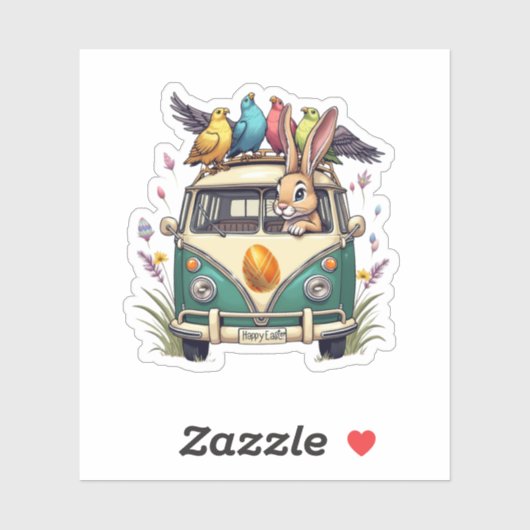 鳥の友人とバスのイースターバニー – 春Ce シール (シート)