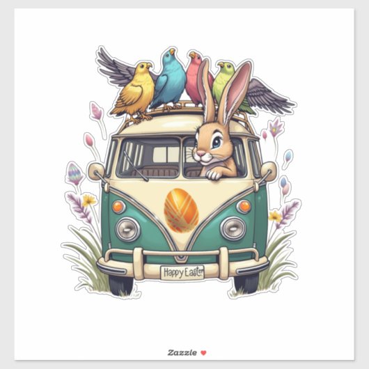 鳥の友人とバスのイースターバニー – 春Ce シール (シート)