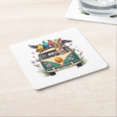 鳥の友人とバスのイースターバニー – 春Ce スクエアペーパーコースター (アングル)