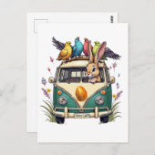 鳥の友人とバスのイースターバニー – 春Ce ポストカード (正面/裏面)