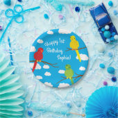 鳥の可愛いカラフル春1歳の誕生日 ペーパープレート (パーティー)