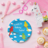 鳥の可愛いカラフル春1歳の誕生日 ペーパープレート (パーティー)