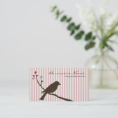 鳥の名刺(ピンクのストライブ柄) 名刺 (スタンド正面)