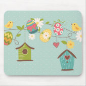 鳥の家が付いている美しい春の背景 マウスパッド (正面)