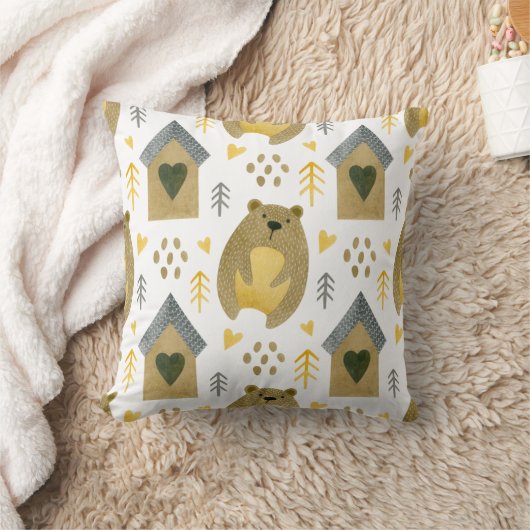 鳥の家とクマ クッション (ブランケット)