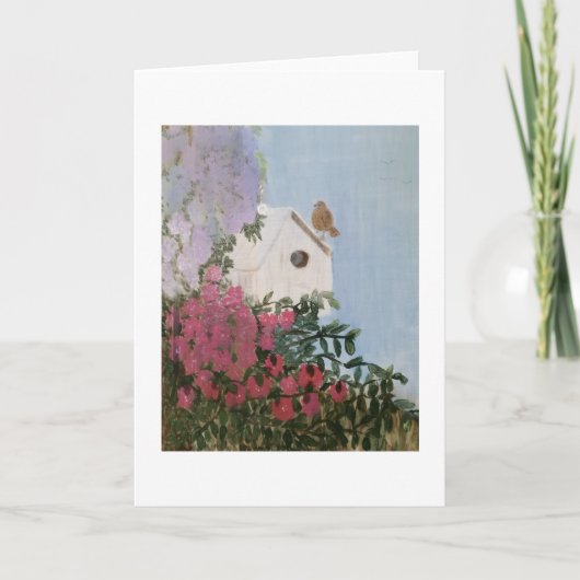 鳥の家と花の絵が描かれたカード（中身は無地） カード (正面)