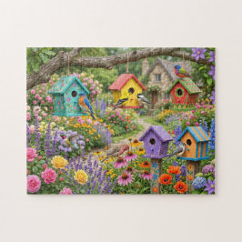 鳥の家、鮮やかな鳥たちと花咲く庭 ジグソーパズル
