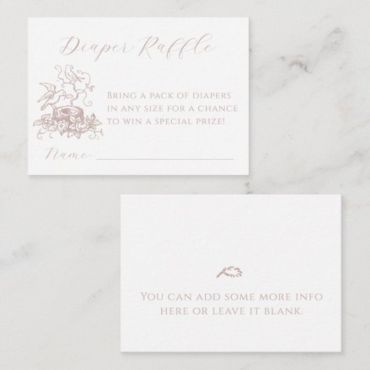 鳥の巣おむつラッフル赤ちゃんシャワー挿入カード エンクロージャーカード (正面/裏面)