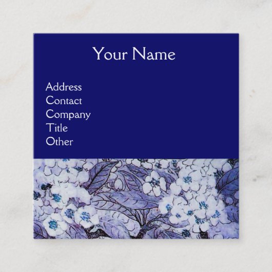 鳥の巣と春の花モノグラムブルーホワイト スクエア名刺 (正面)