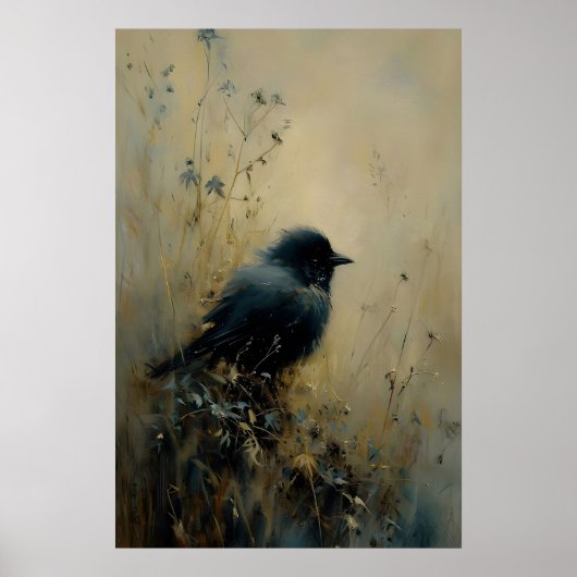 鳥の巣にいる鳥の壁掛けアート、ダークアカデミア、アンティーク ポスター (正面)