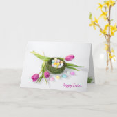 鳥の巣にイースターの卵のキャンディ カード (黄色い花)