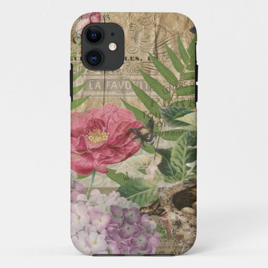 鳥の巣のフローラルガーデン フラワー バタフライ アート Case-Mate iPhoneケース (裏面)