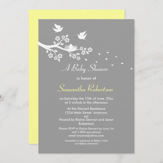 鳥の巣のベビーシャワーの招待状 招待状 (正面/裏面)