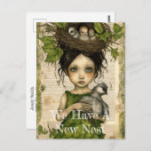 鳥の巣の人形のコラージュの移動の発表 ポストカード (正面/裏面)