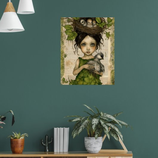 鳥の巣の人形コラージュ ポスター (リビング1)