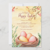 鳥の巣の卵とフローラ黄ハッピーイースター 招待状 (正面)