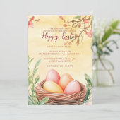 鳥の巣の卵とフローラ黄ハッピーイースター 招待状 (スタンド正面)