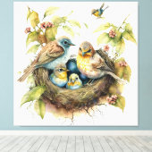 鳥の巣の子供部屋アートワーク – 水色 キャンバスプリント (インサイチュ (ウッドフロア))