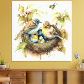 鳥の巣の子供部屋アートワーク – 水色 キャンバスプリント (インサイチュ (リビング))