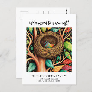 鳥の巣の新しい家の移動の発表はがき ポストカード