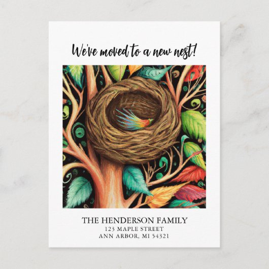鳥の巣の新しい家の移動の発表はがき ポストカード (正面)